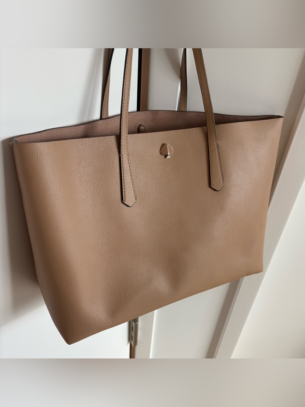 kate spade Taupe Pebbled Leather Tote with Spade Charm